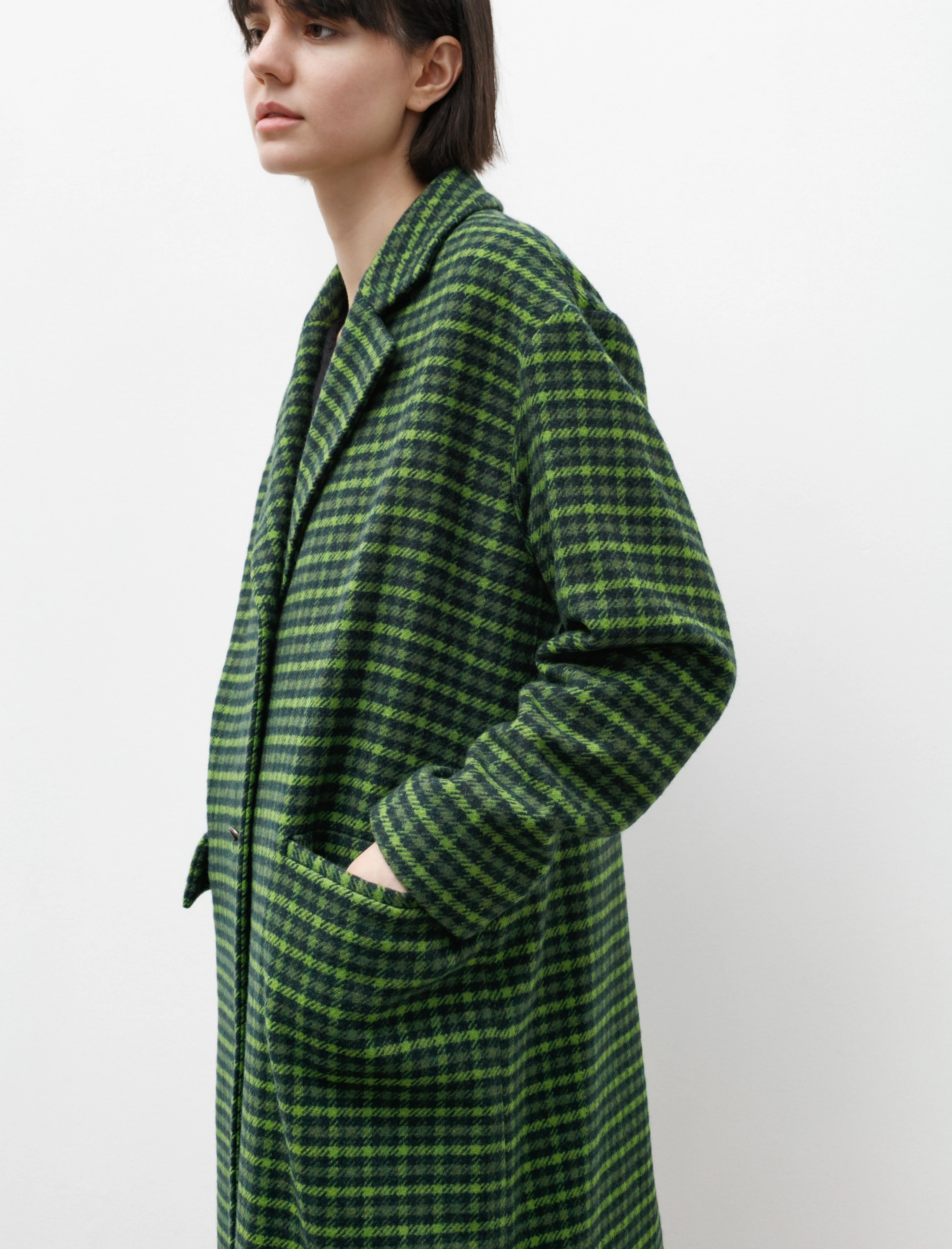 Straight Down Coat Green Plaid