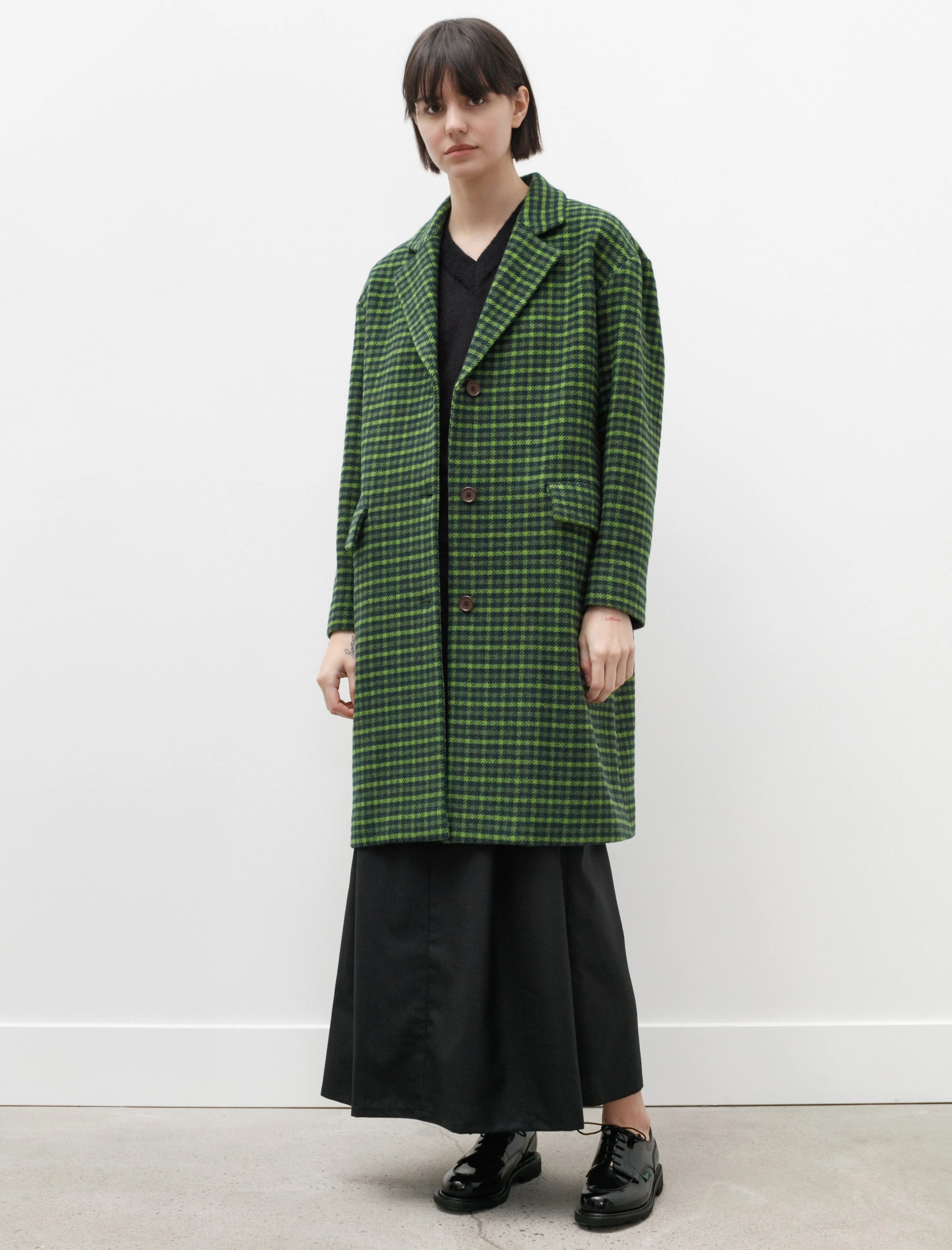 Straight Down Coat Green Plaid