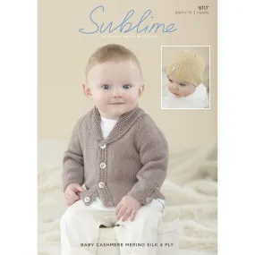 Sublime Baby Cashmere Merino Silk 4 ply Patterns - 6117 Cardigan & Hat - PDF Download