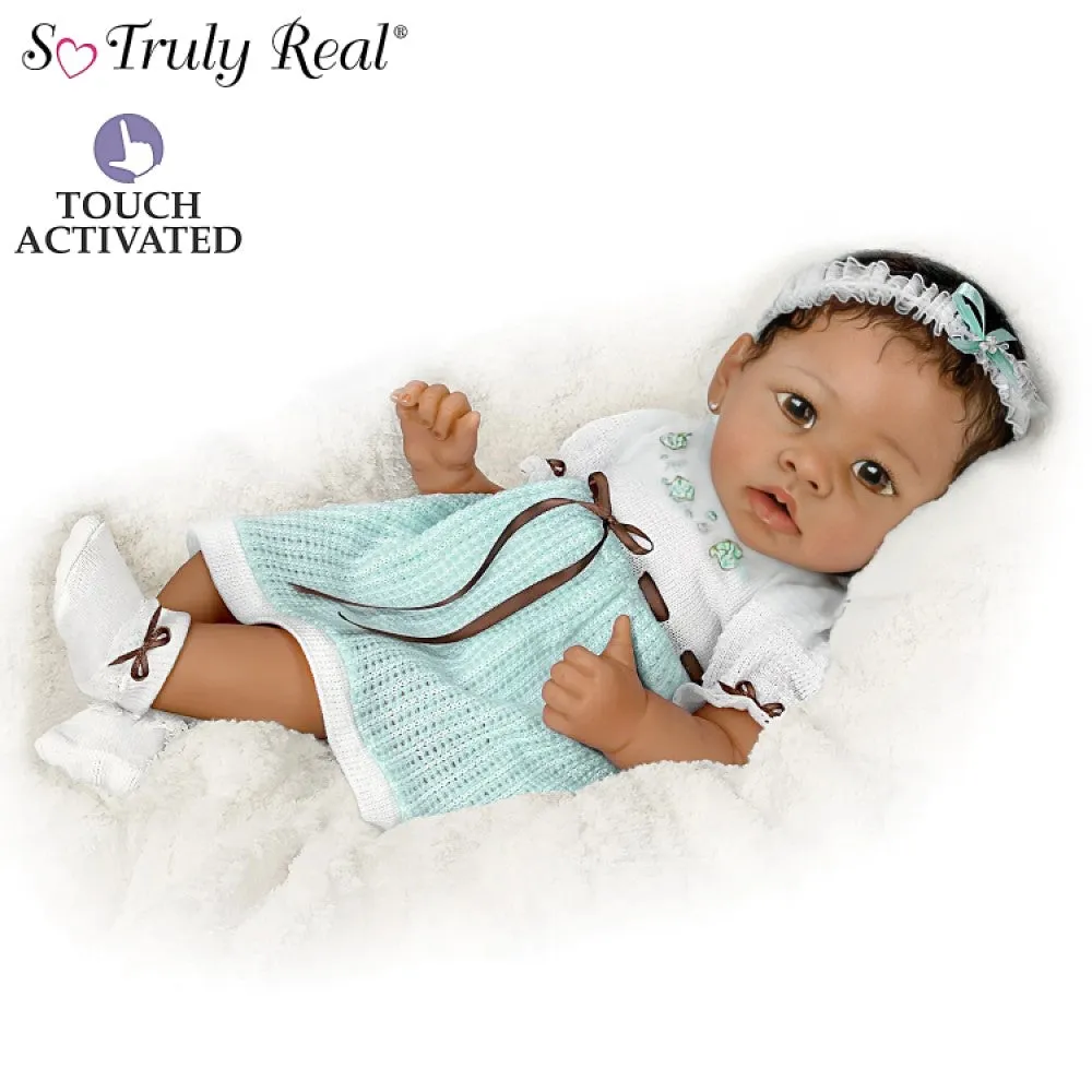 The Ashton-Drake Galleries Alicia's Gentle Touch Curls Her Hand Around Your Finger So Truly Real® Lifelike Interactive & Realistic African American Black Baby Girl Doll by Linda Murray 22-inches