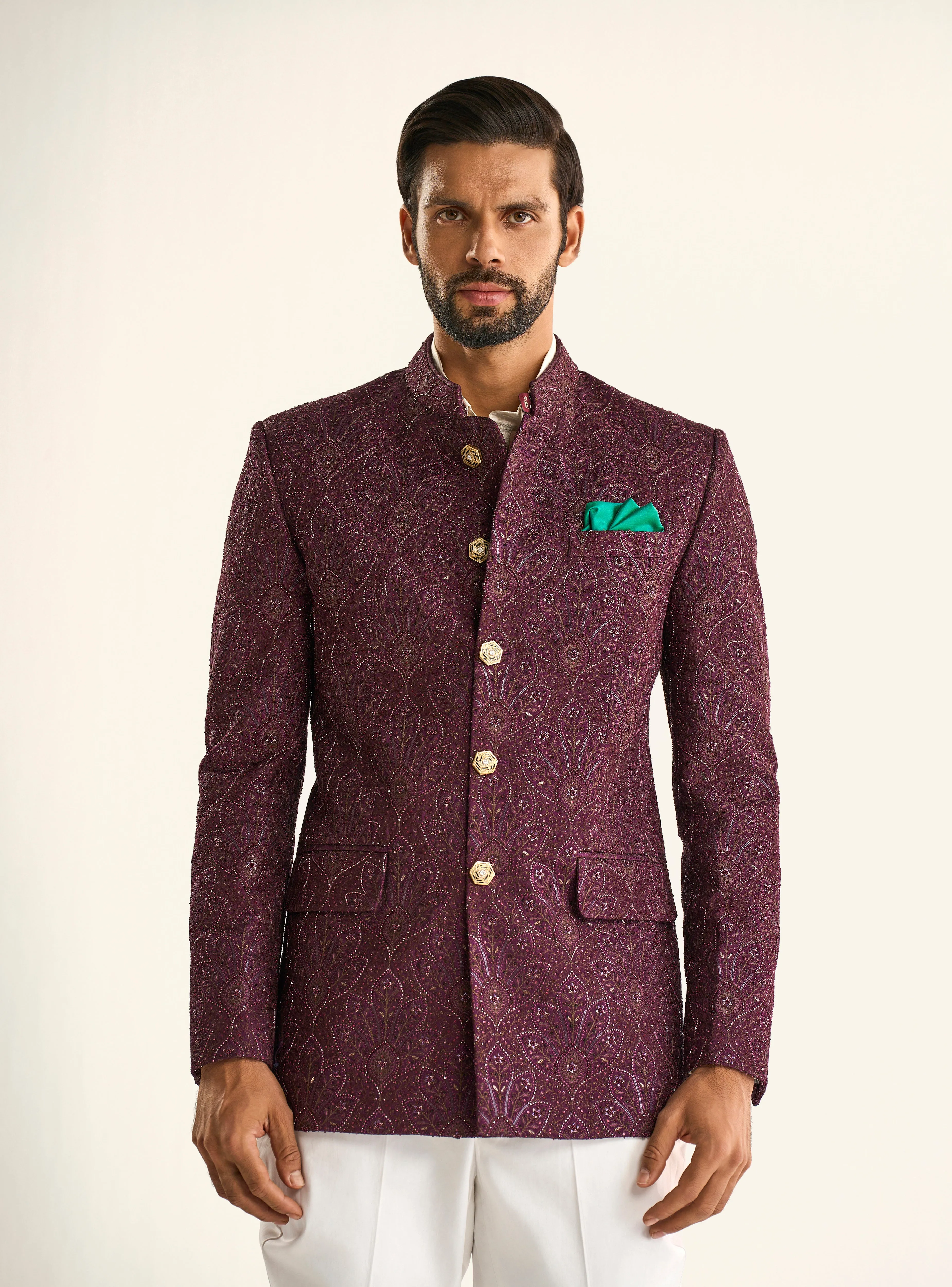 THE BORDEAUX JACQUARD BANDHGALA JACKET