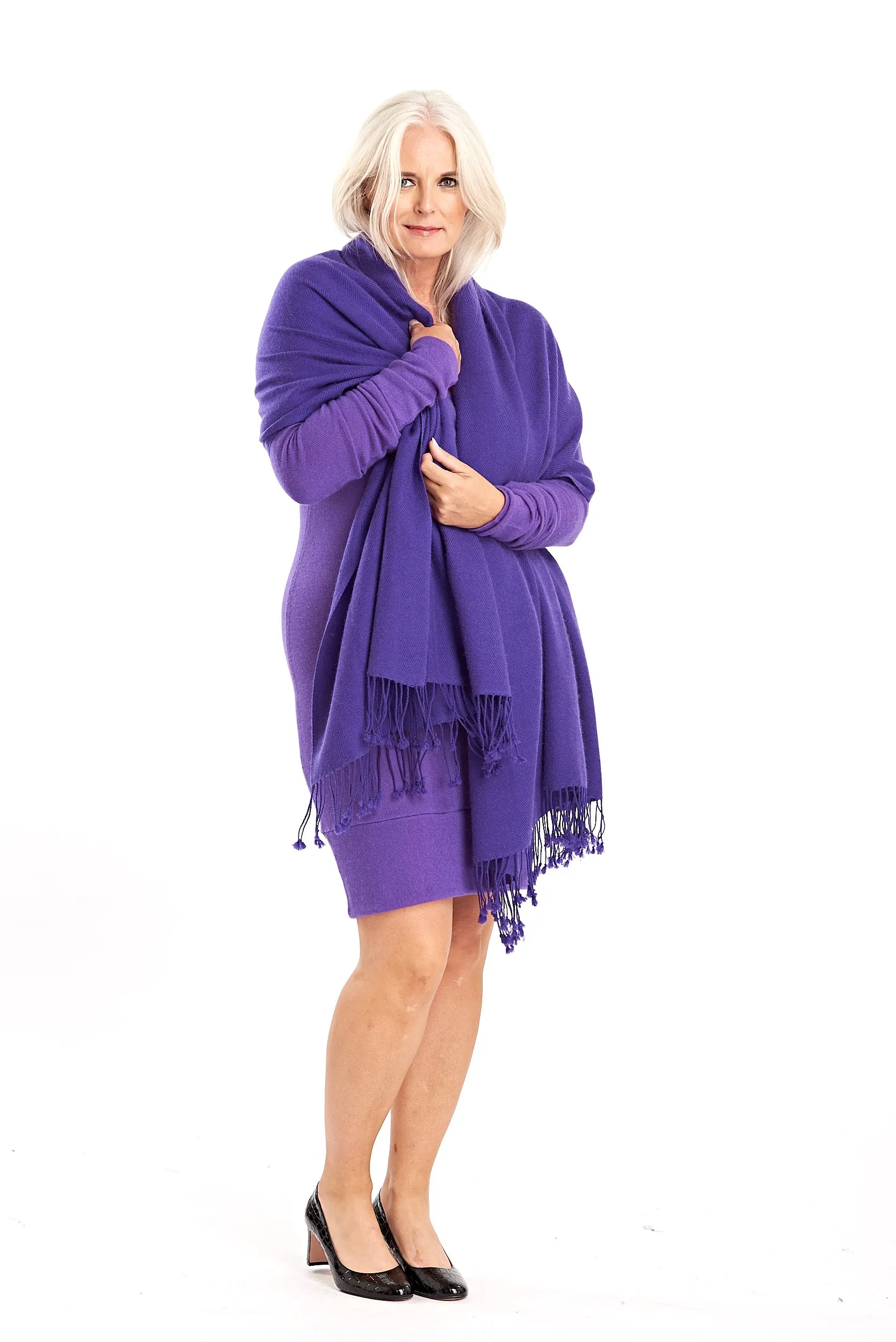 THICK LUXURY CASHMERE HERRINGBONE SHAWL - PURPLE