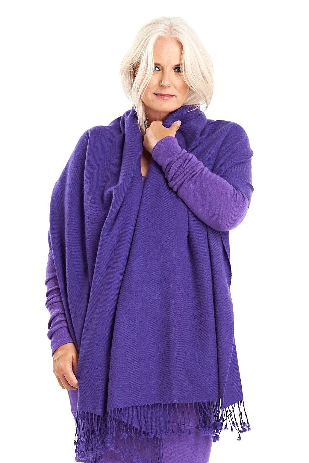 THICK LUXURY CASHMERE HERRINGBONE SHAWL - PURPLE