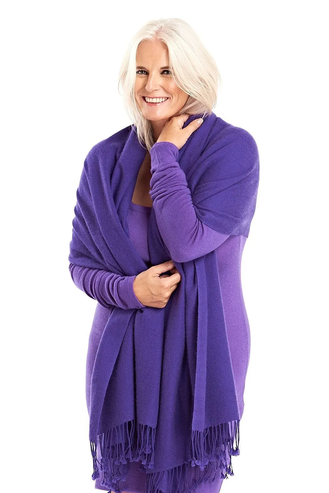 THICK LUXURY CASHMERE HERRINGBONE SHAWL - PURPLE