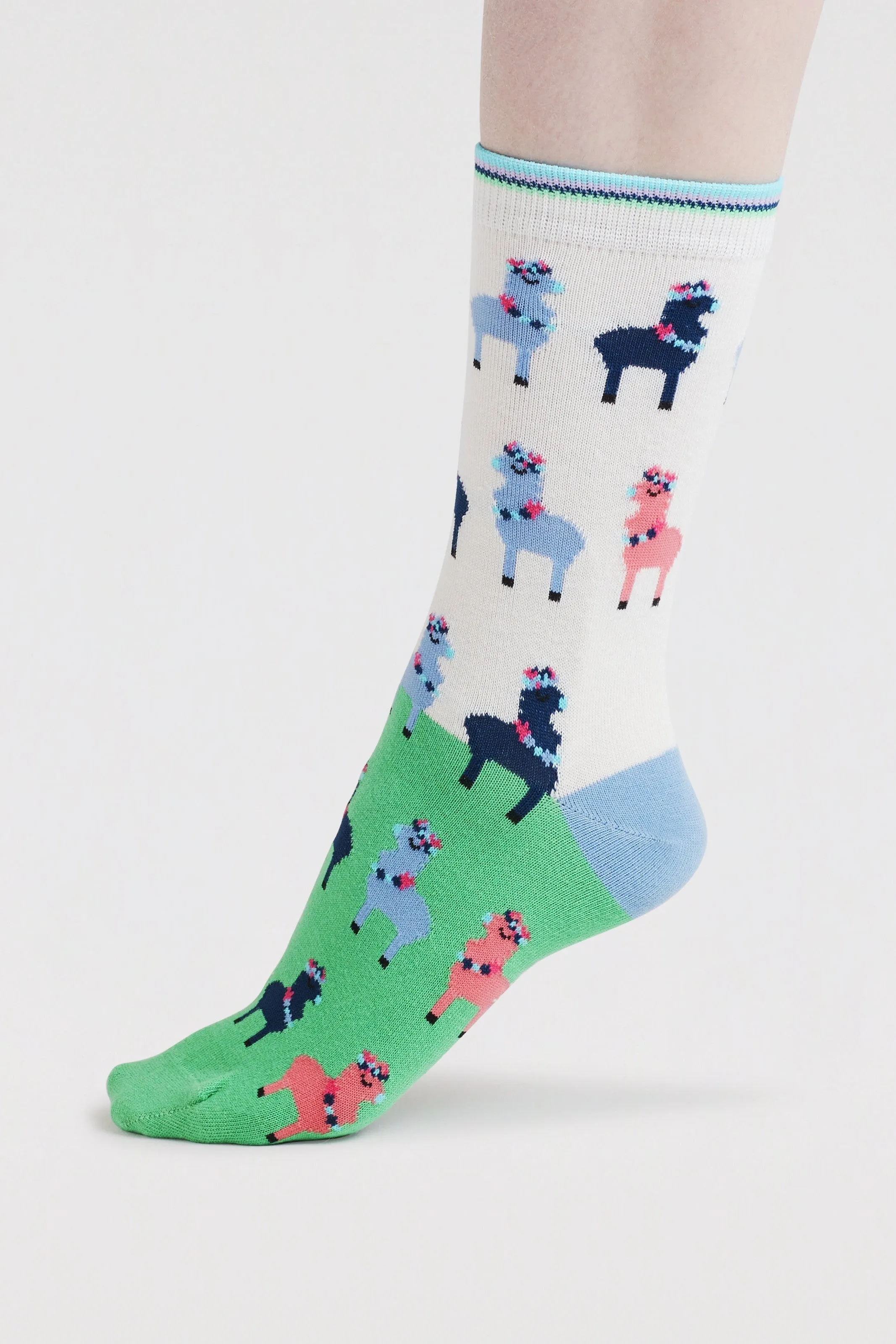 Thought Clara Rainbow Llama Organic Cotton Socks - Apple Green