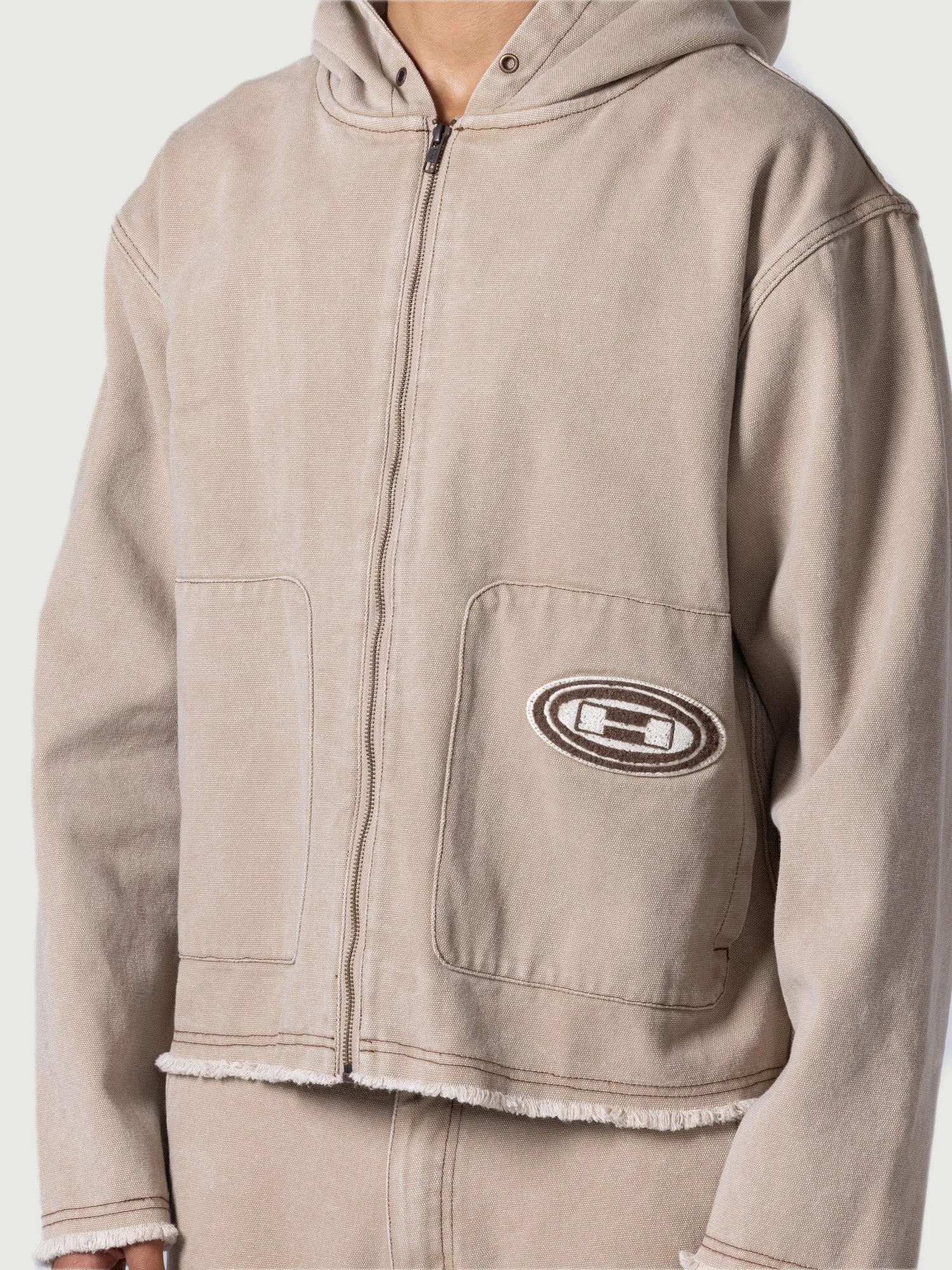 Washed Canvas Zip Hoodie - Tan