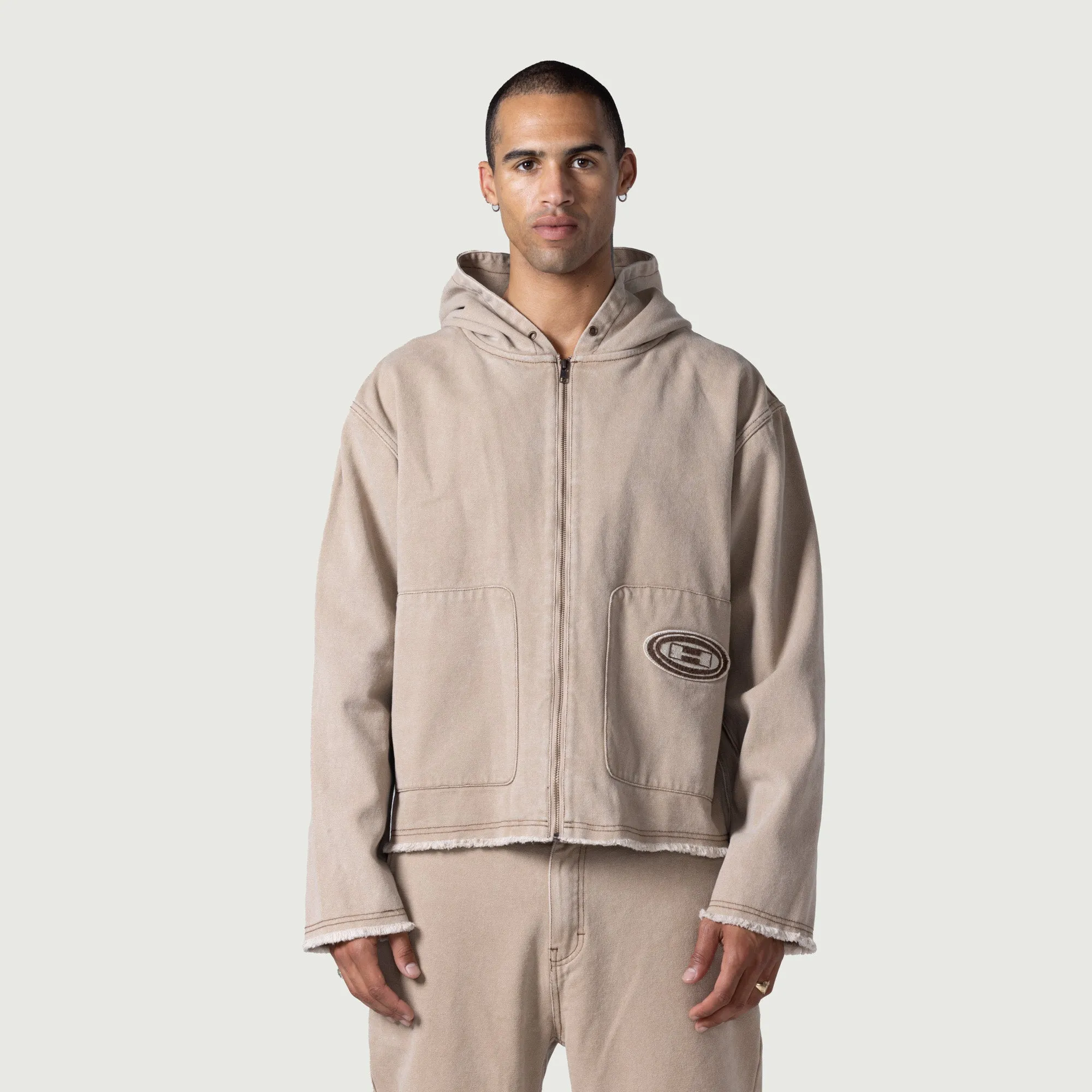 Washed Canvas Zip Hoodie - Tan