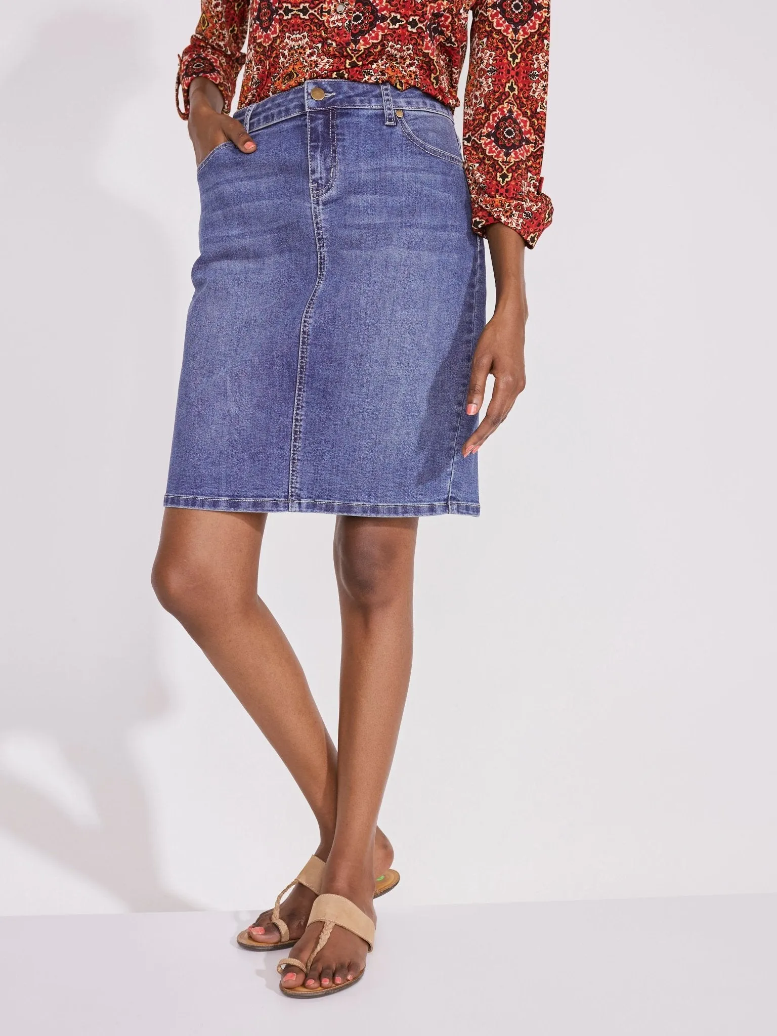 Westport Signature Denim Skirt with Back Slit