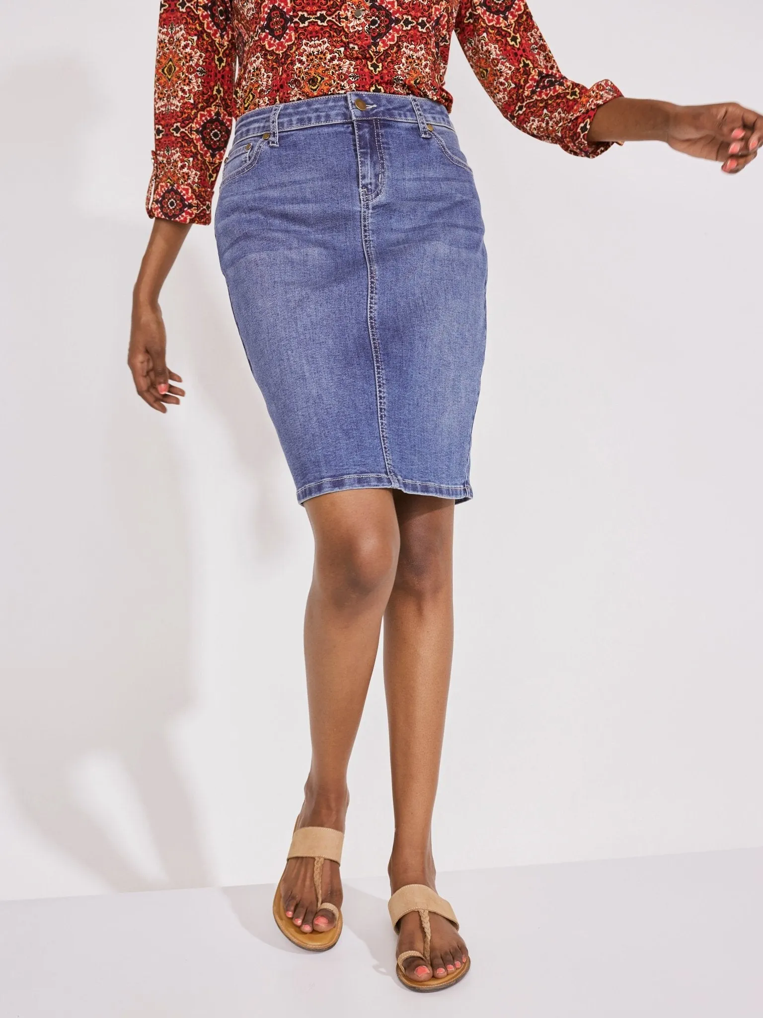 Westport Signature Denim Skirt with Back Slit