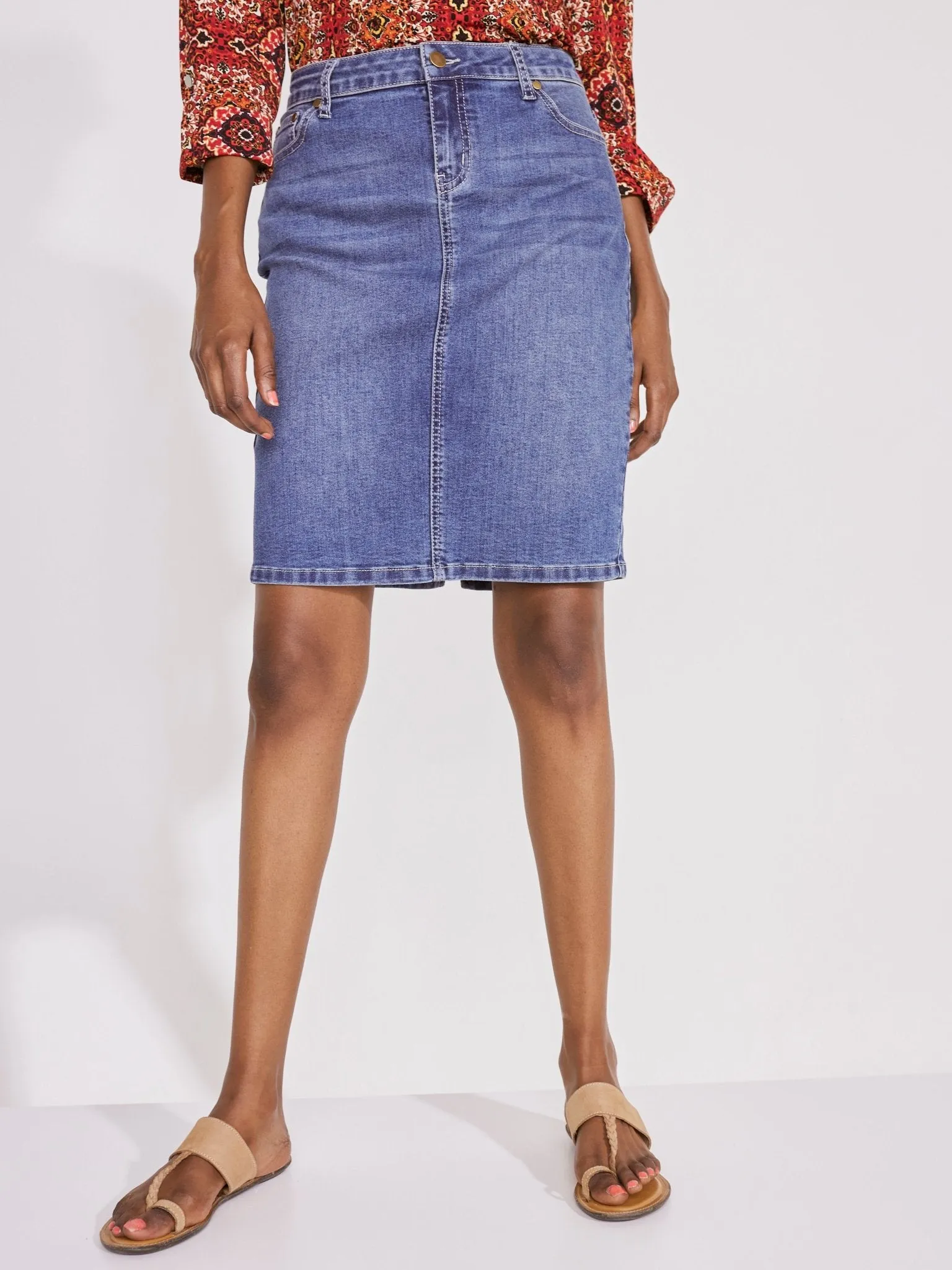 Westport Signature Denim Skirt with Back Slit