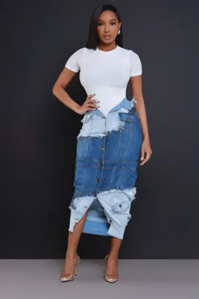 Whatever Asymmetrical Button Up Denim Skirt - Blue