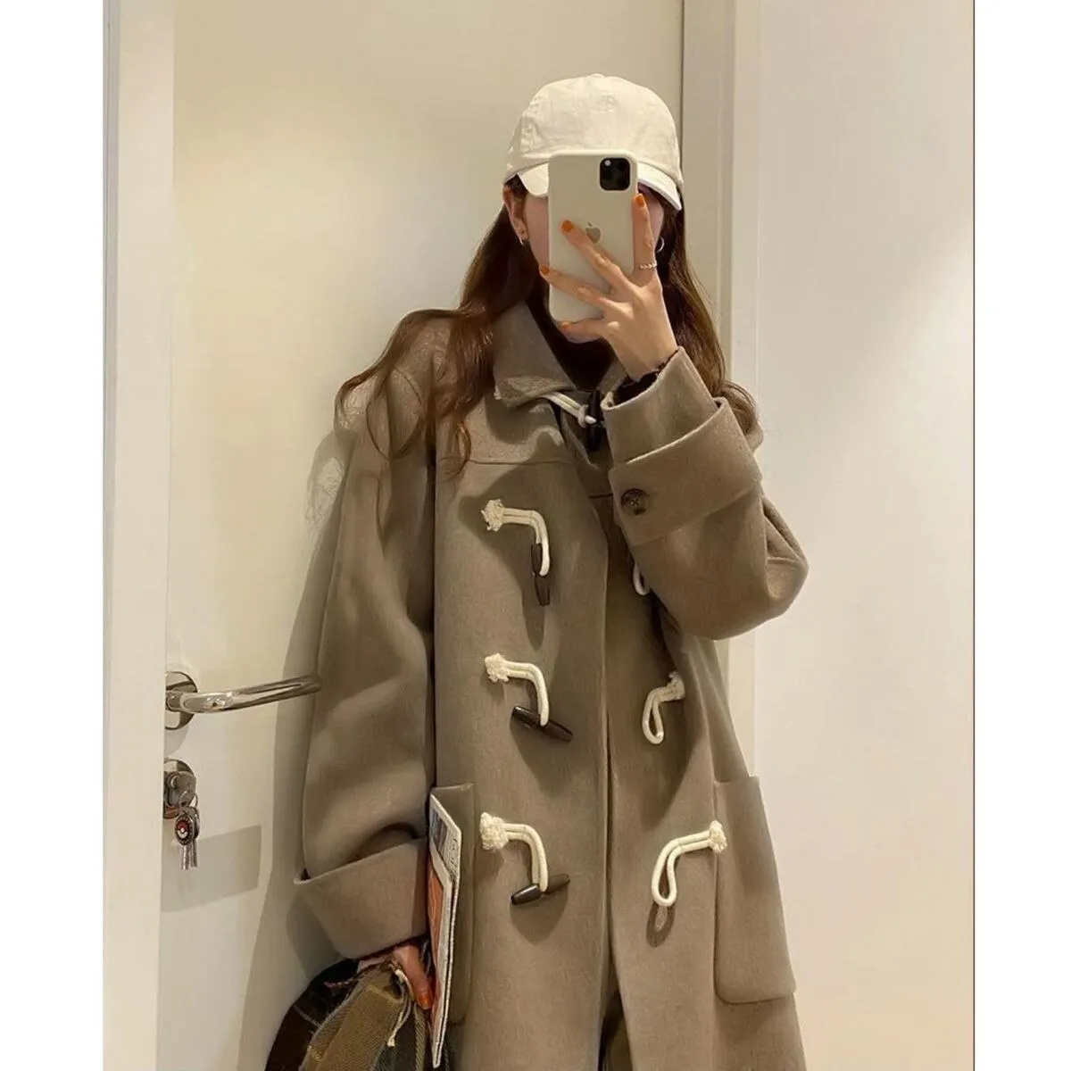 Wjczt Woolen Coat Women's Winter Loose Horn Buckle Small Long Woolen Coat Tide Winter Women Coat Warm 2022  Coats and Jackets Women