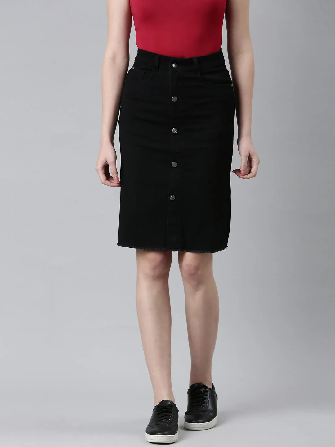 Women Black Solid Pencil Skirt