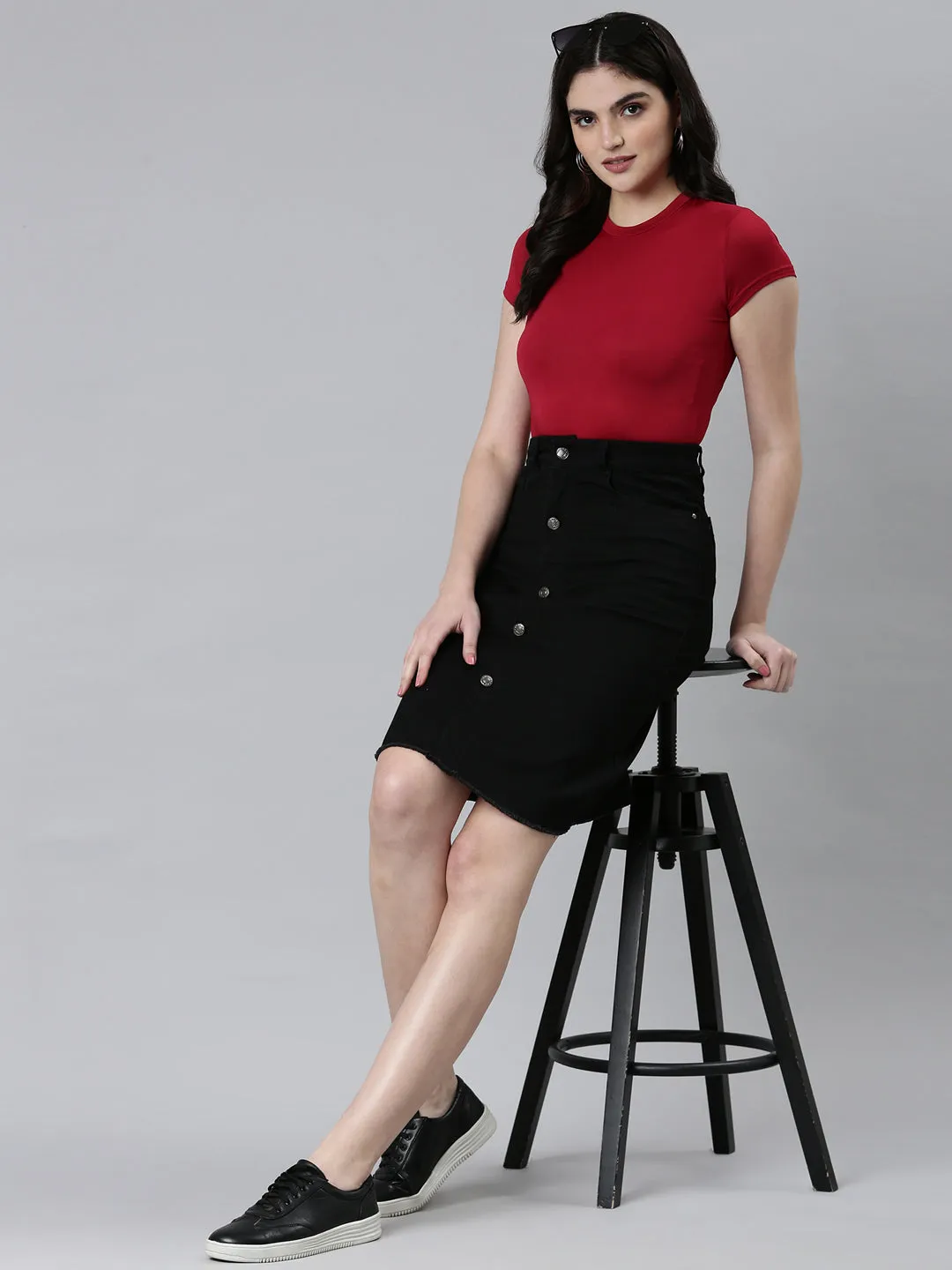 Women Black Solid Pencil Skirt