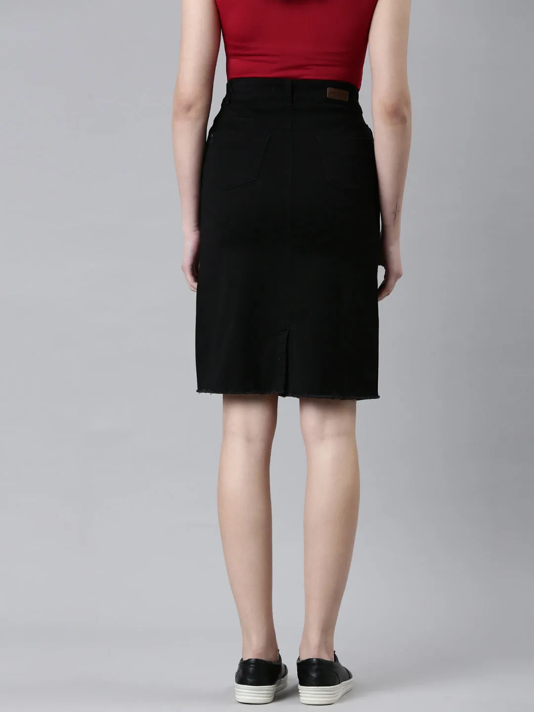 Women Black Solid Pencil Skirt