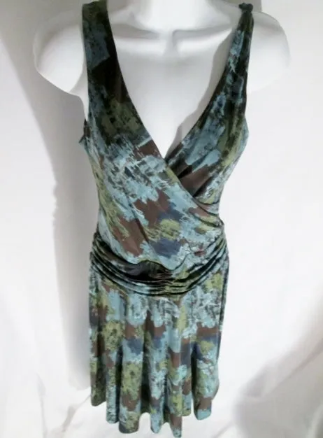 Womens BCBGMAXAZRIA BODYCON Ethnic Clingy DRESS S Gray Blue Black Green