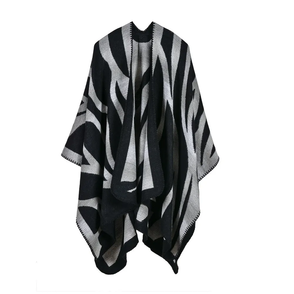 Women's camouflage gradient imitation cashmere split lengthened thickened cape cape