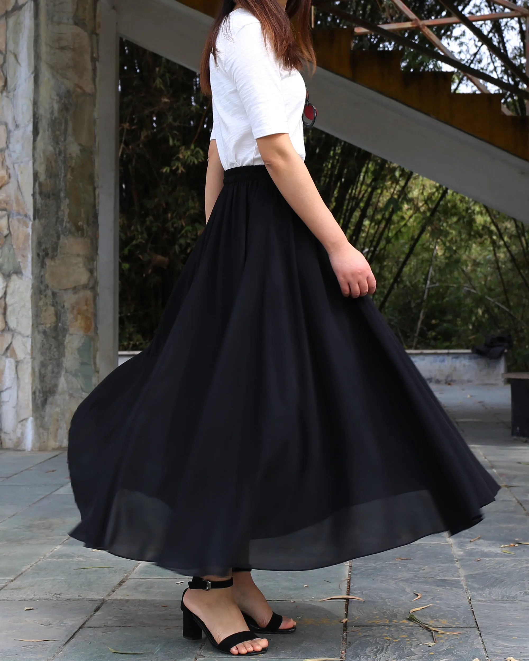 Women's long skirt, maxi skirt, elastic waist skirt, chiffon skirt, A-line skirt, customized summer skirt(Q2021)