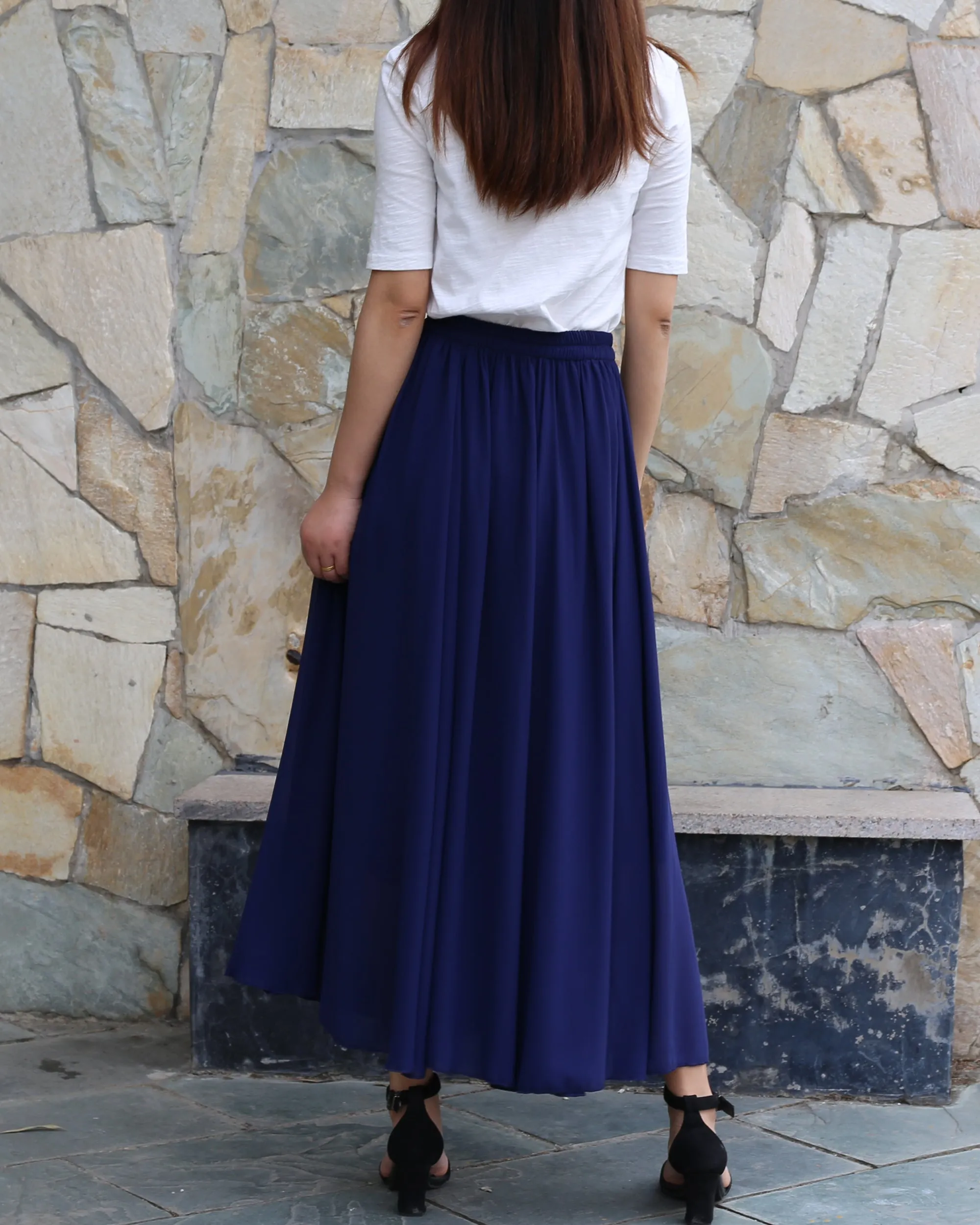 Women's long skirt, maxi skirt, elastic waist skirt, chiffon skirt, A-line skirt, customized summer skirt(Q2021)