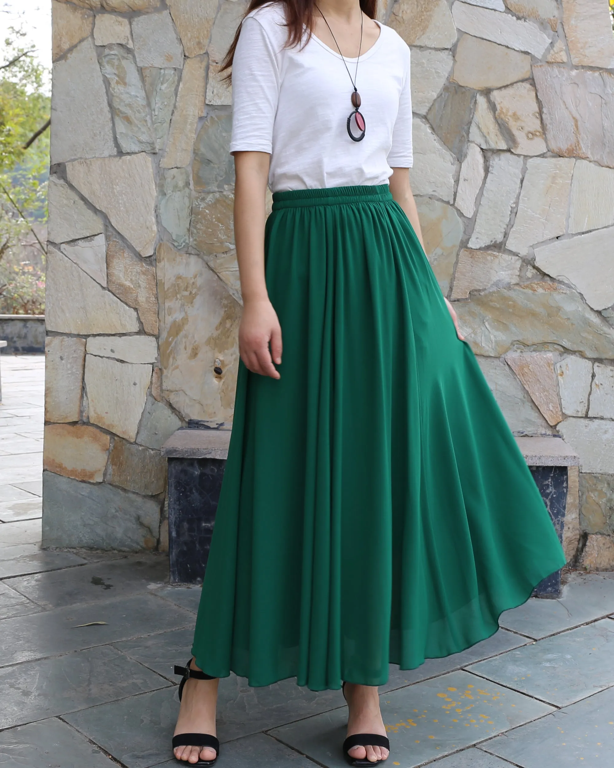 Women's long skirt, maxi skirt, elastic waist skirt, chiffon skirt, A-line skirt, customized summer skirt(Q2021)