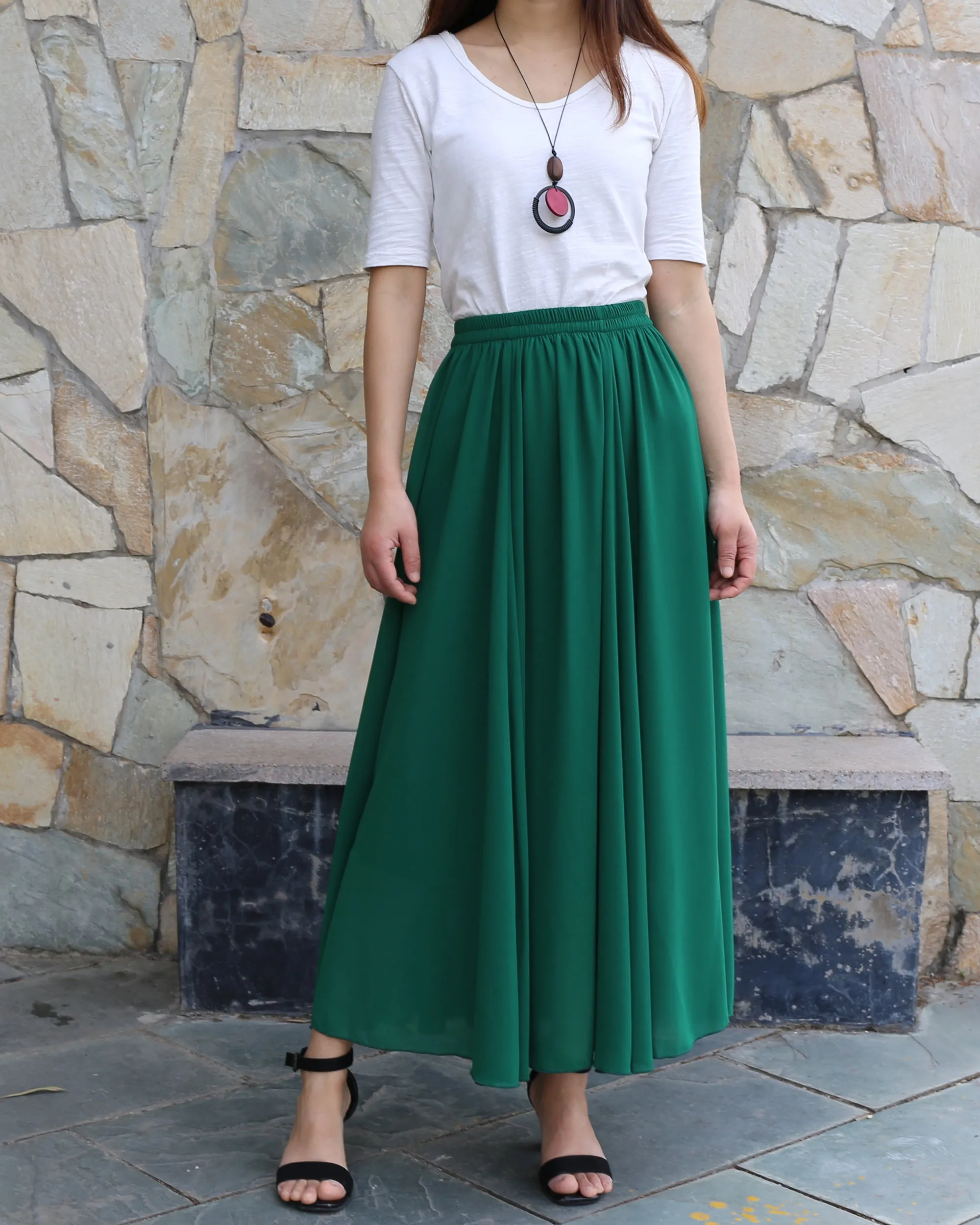 Women's long skirt, maxi skirt, elastic waist skirt, chiffon skirt, A-line skirt, customized summer skirt(Q2021)