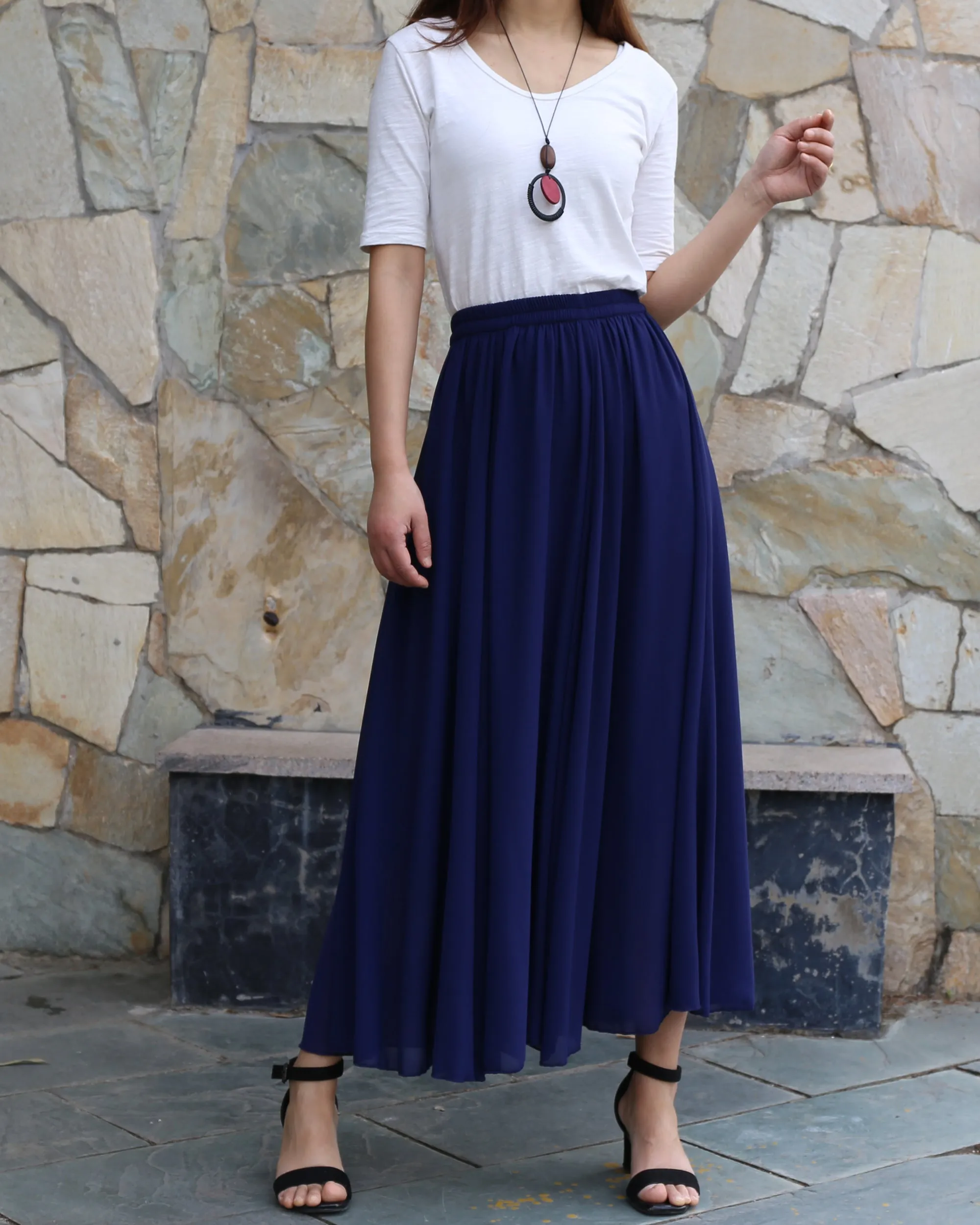 Women's long skirt, maxi skirt, elastic waist skirt, chiffon skirt, A-line skirt, customized summer skirt(Q2021)