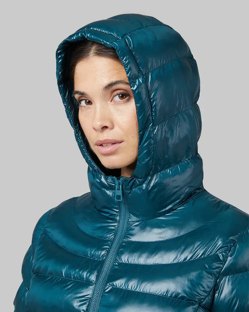 WOMEN'S SHINY POLY-FILL HOODED JACKET