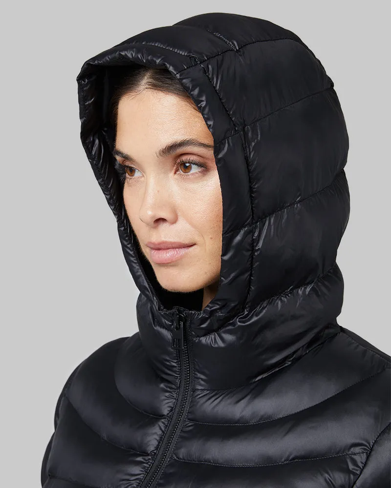 WOMEN'S SHINY POLY-FILL HOODED JACKET