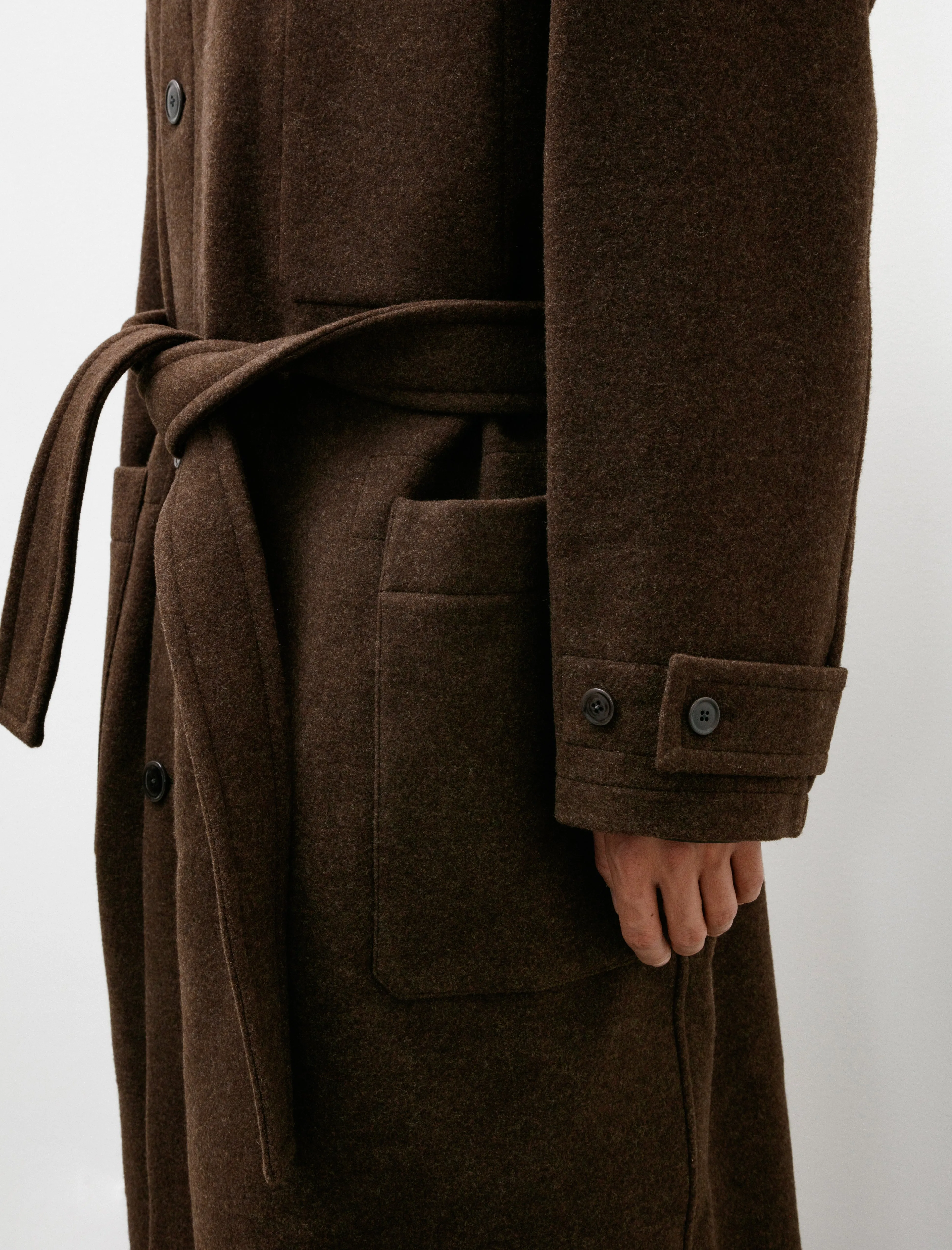 Wrap Coat with Contrast Stitch Brown