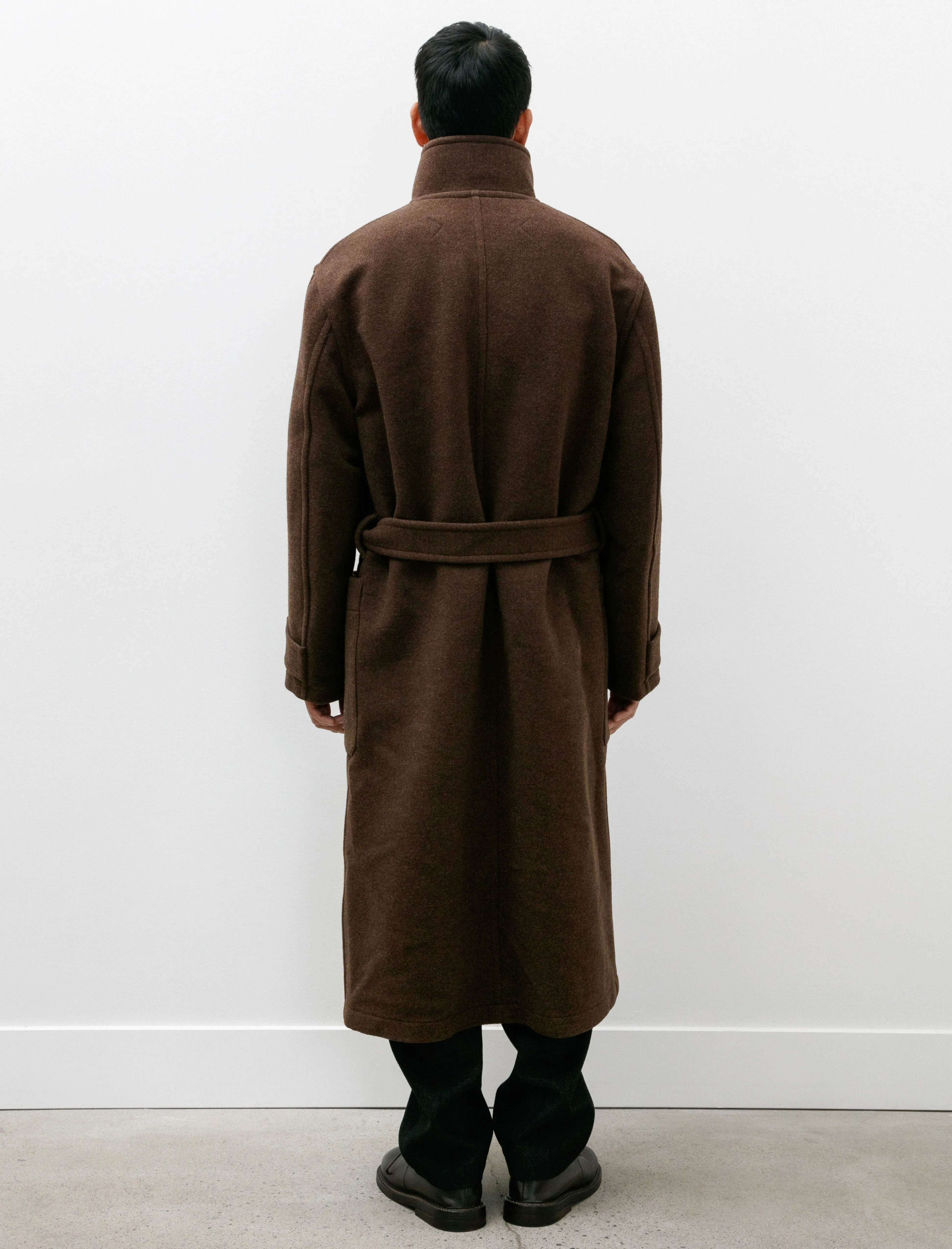 Wrap Coat with Contrast Stitch Brown