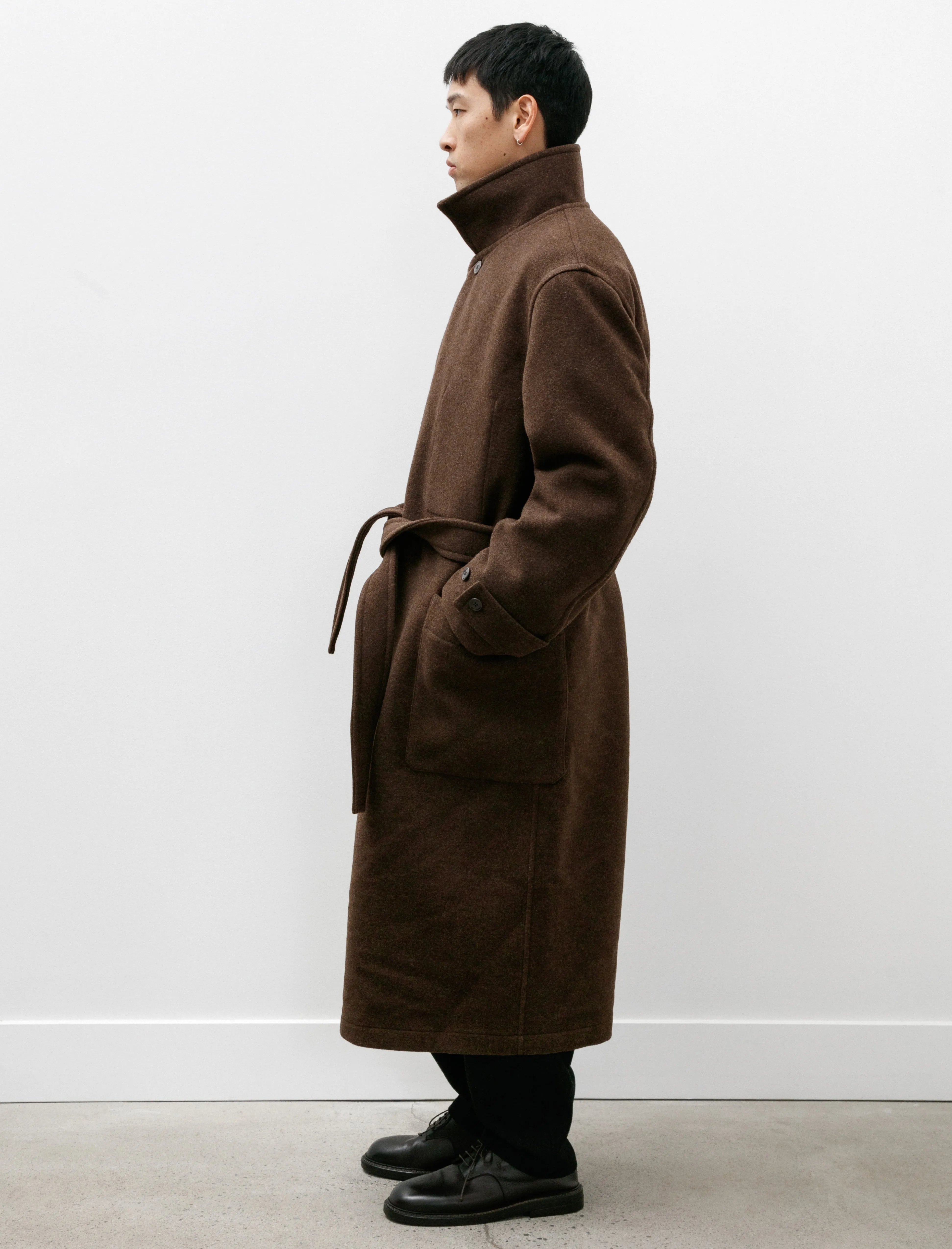 Wrap Coat with Contrast Stitch Brown