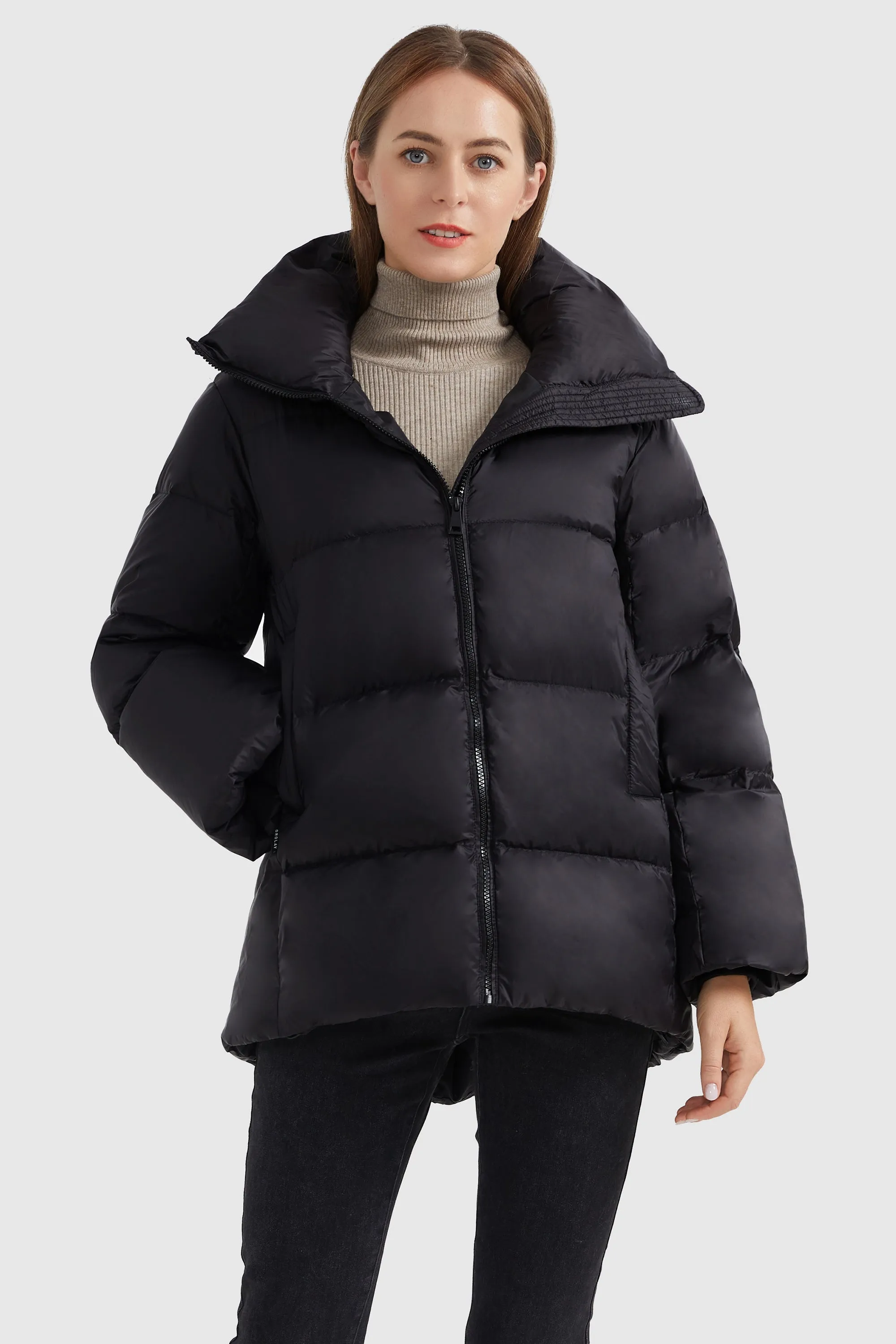 Zipper Front Puffer Down Coat