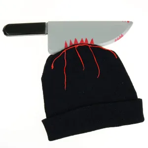 Zombie Scary Knife Hat - Bloody Zombies Horror Costume Accessories Beanie Hat with Large Butcher Weapon Black