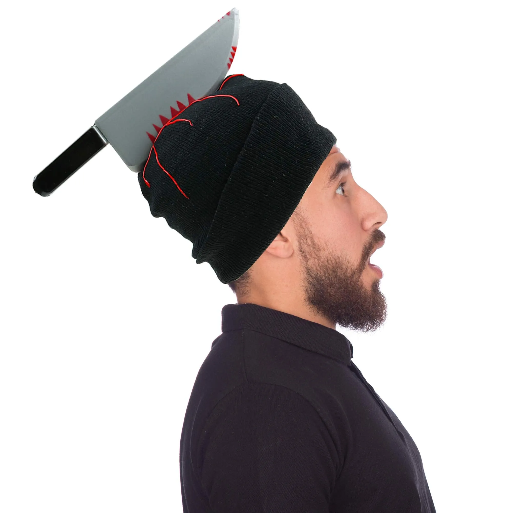 Zombie Scary Knife Hat - Bloody Zombies Horror Costume Accessories Beanie Hat with Large Butcher Weapon Black