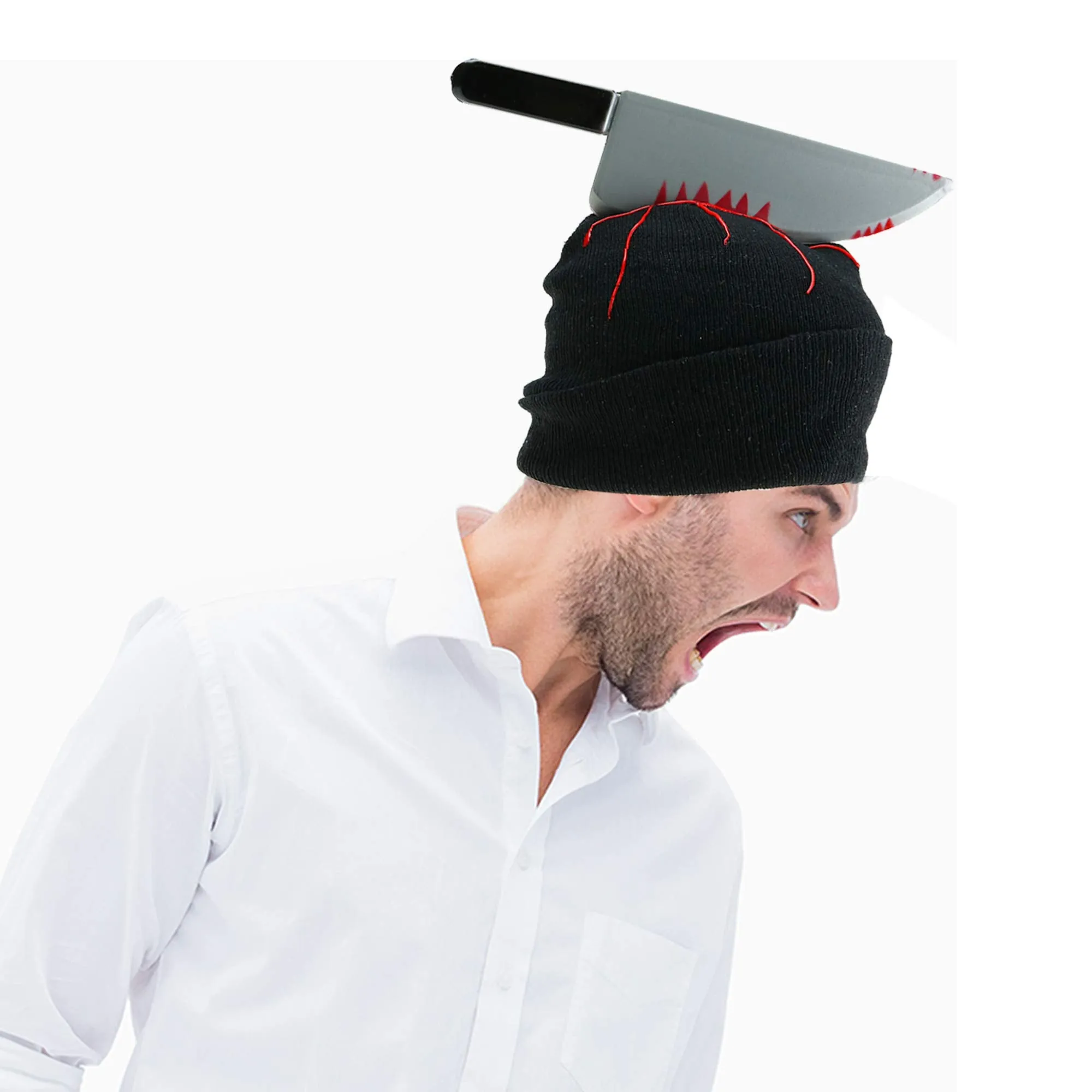 Zombie Scary Knife Hat - Bloody Zombies Horror Costume Accessories Beanie Hat with Large Butcher Weapon Black